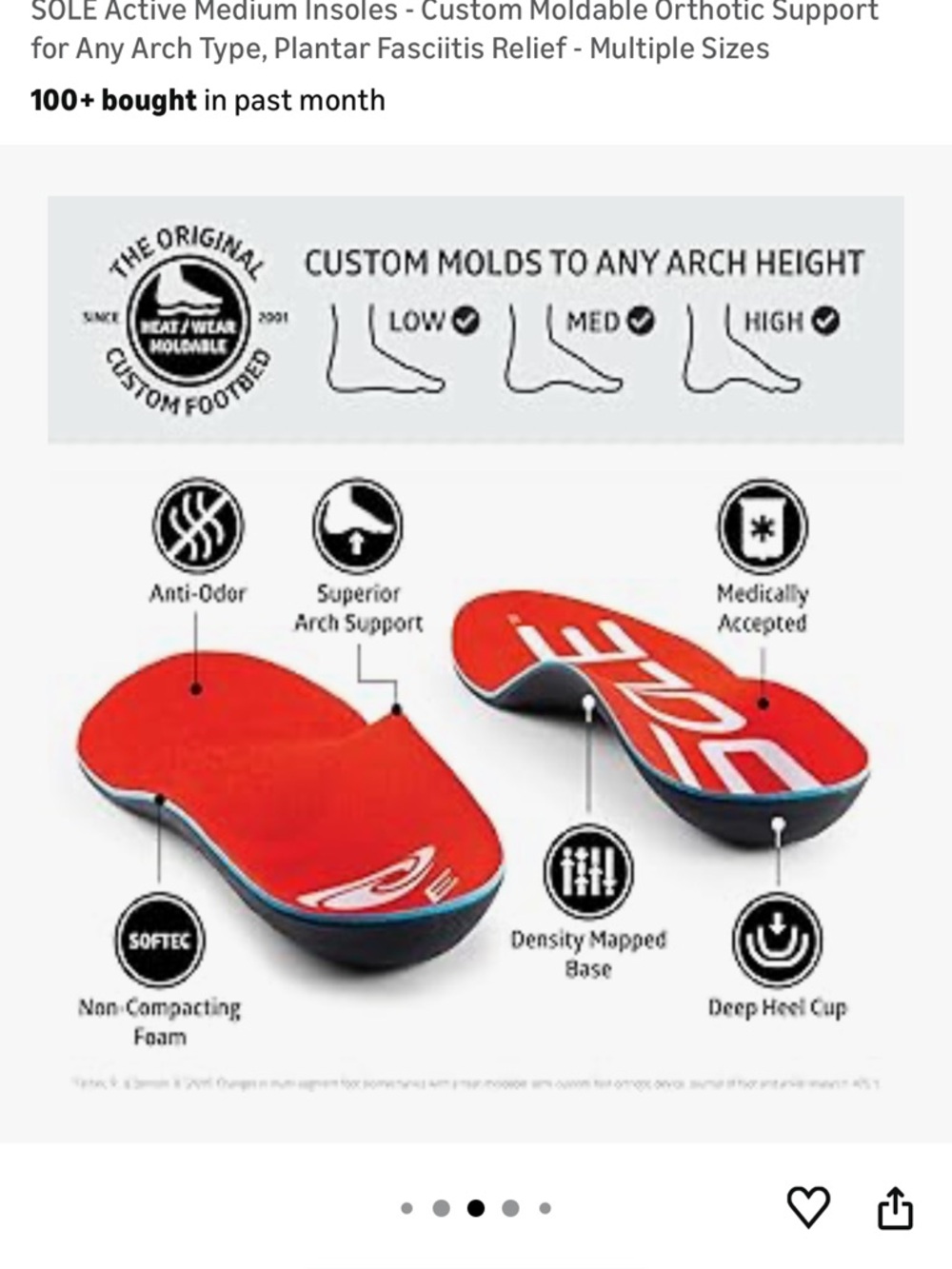 SOLE Active Medium Insoles With Metpad – Orthotic Arch Support Inserts M6W8 - Picture 3 of 3